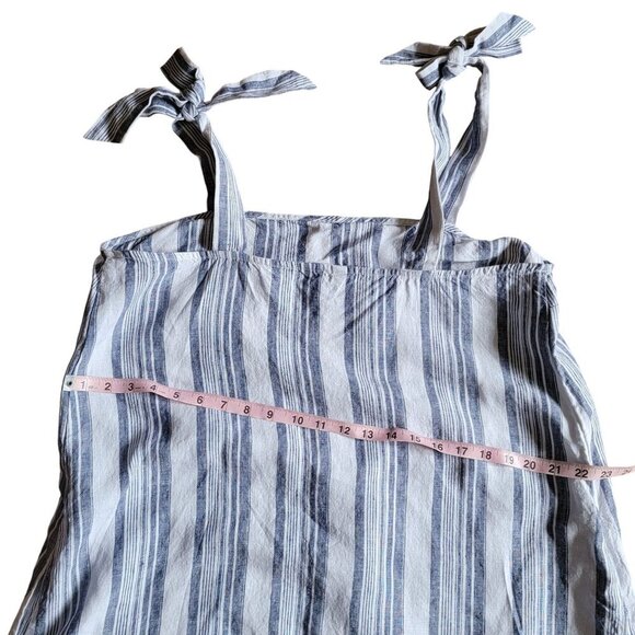 Striped Blue & White Linen Sleeveless Dress with  Straps - Picture 8 of 9